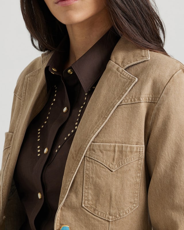 Wrangler® x Yellow Rose by Kendra Scott 70's Fitted Blazer in Mocha image number 4.0