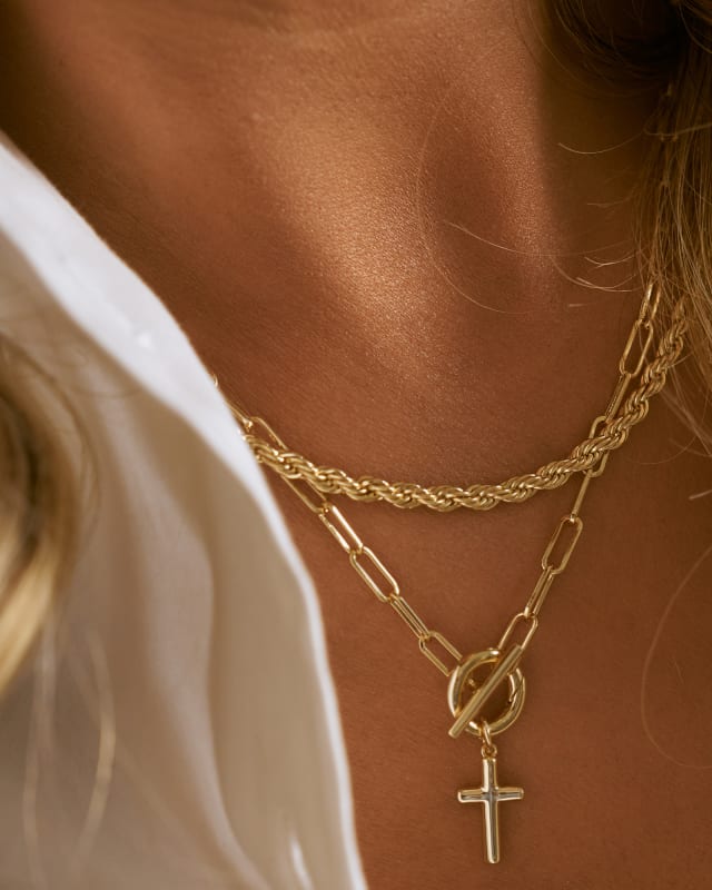 Olivia Cross Chain Convertible Necklace in Gold image number 2.0