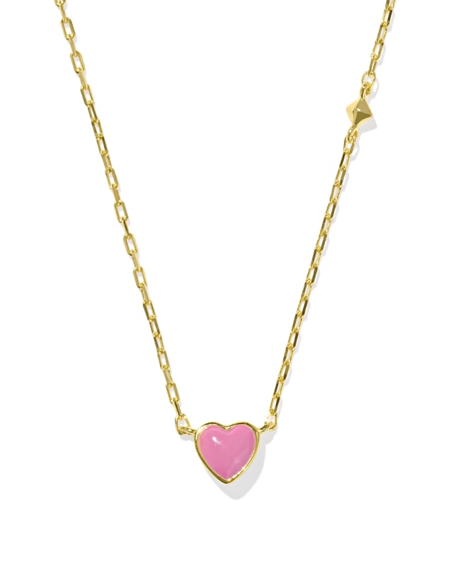 Enamel 18k Gold Vermeil Heart Pendant Necklace in Pink