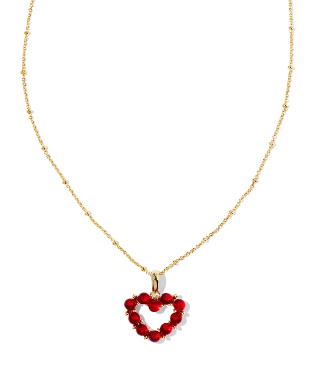 Ashton Gold Heart Short Pendant Necklace in Red Glass image number 0.0