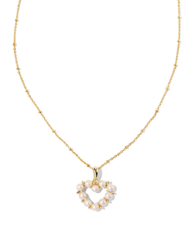 Ashton Gold Heart Short Pendant Necklace in White Pearl image number 0.0
