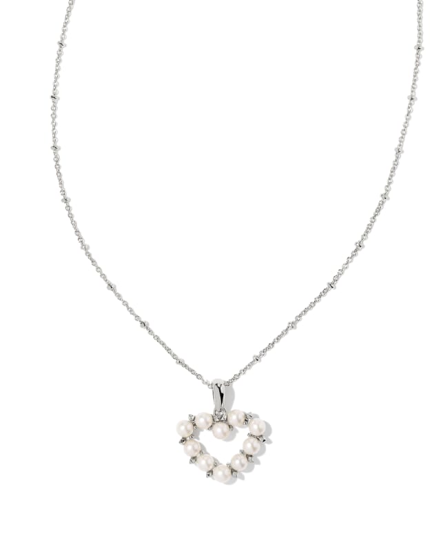 Ashton Silver Heart Short Pendant Necklace in White Pearl image number 0.0