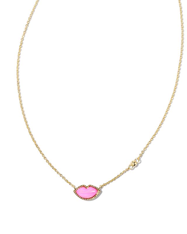 Lips Gold Pendant Necklace in Hot Pink Mother-of-Pearl image number 1.0