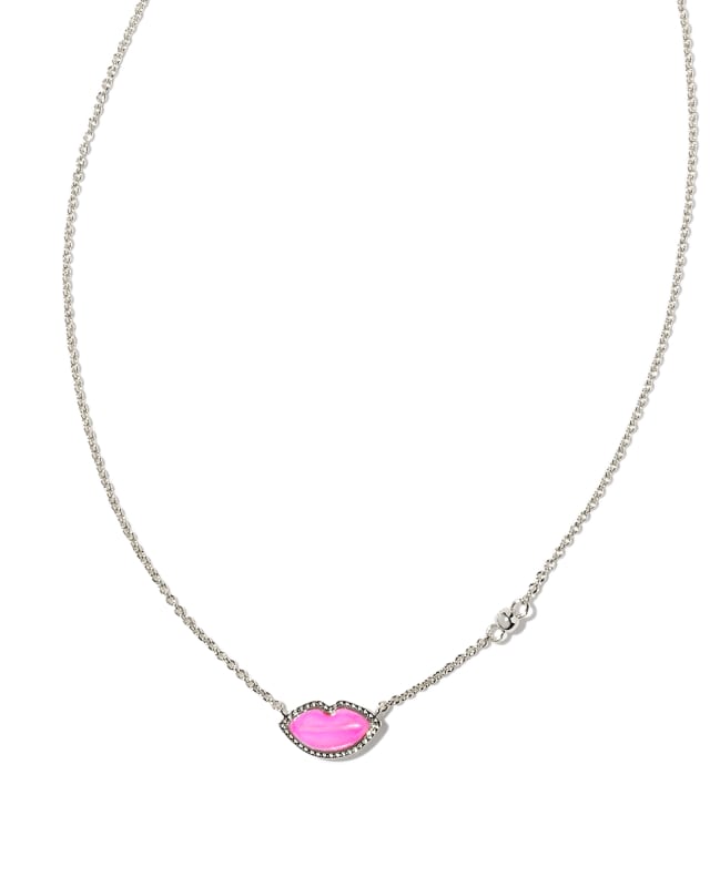 Lips Silver Pendant Necklace in Hot Pink Mother-of-Pearl image number 0.0