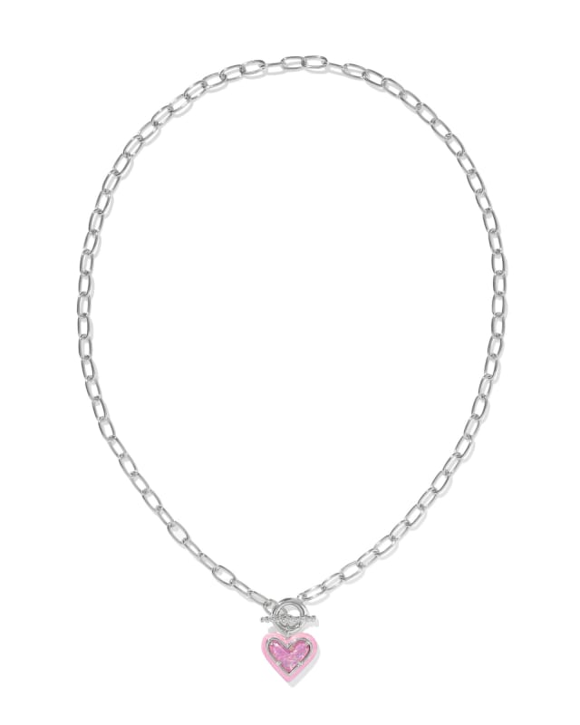 Ari Heart Silver Enamel Frame Link and Chain Necklace in Ari Heart Silver Enamel Frame Link and Chain Necklace in