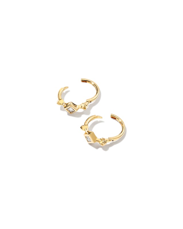Michelle 14k Yellow Gold Huggie Earrings in White Diamond image number 1.0