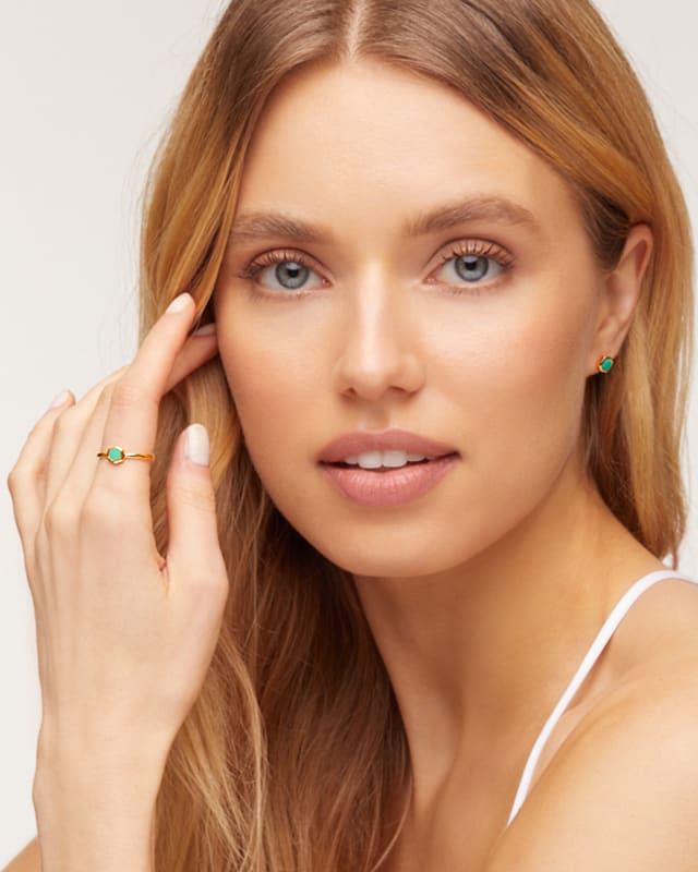 Davie 18k Gold Vermeil Band Ring in Rainbow Moonstone