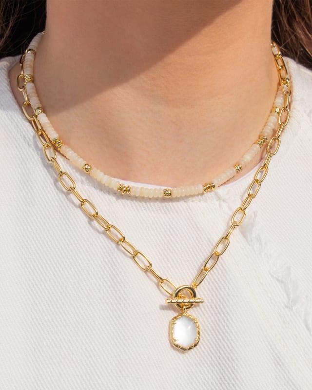 Daphne Convertible Gold Link and Chain Necklace in Ivory Mother-of-Pearl image number 3.0