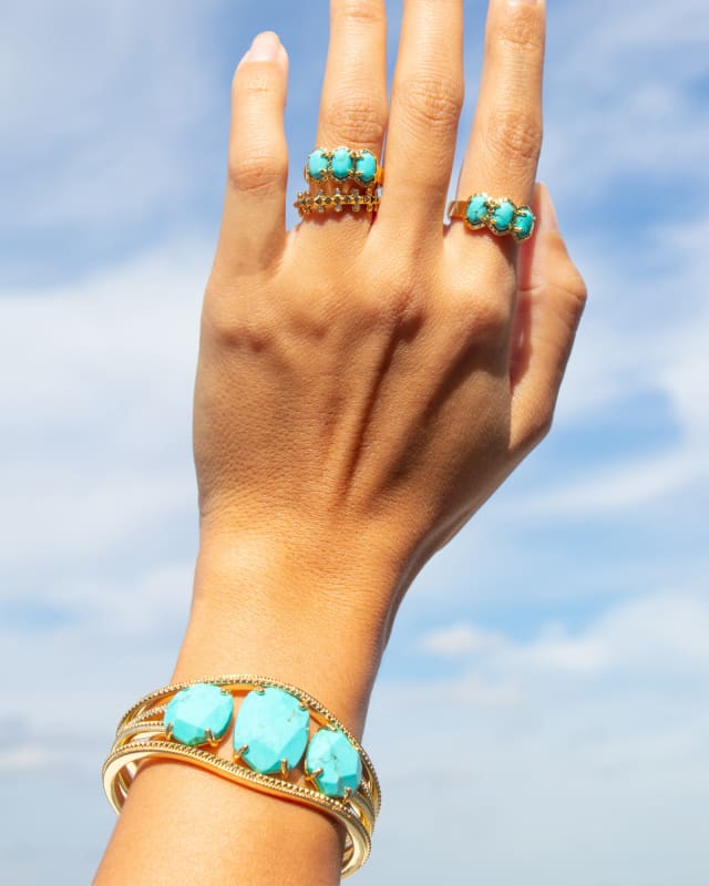 Daphne Gold Statement Cuff in Variegated Turquoise Magnesite image number 1.0