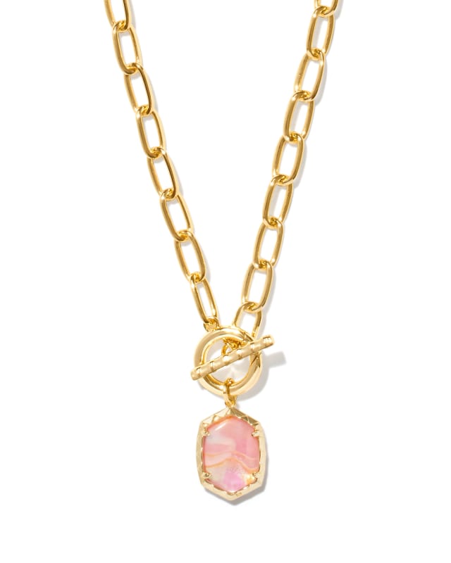 Daphne Convertible Gold Link and Chain Necklace in Light Pink Iridescent Abalone image number 0.0