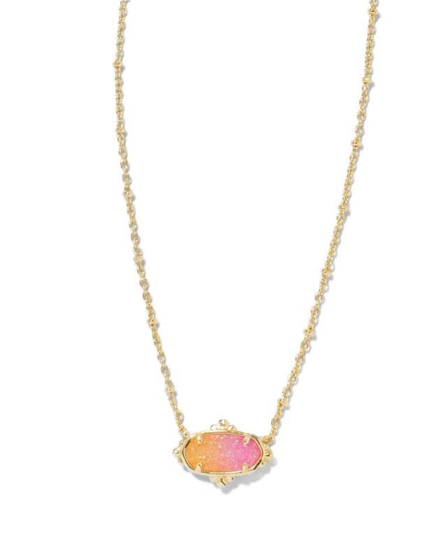 Elisa Gold Petal Framed Short Pendant Necklace in Sunrise Ombre Drusy image number 0.0