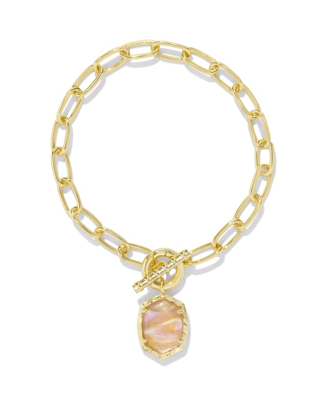 Daphne Gold Link and Chain Bracelet in Light Pink Iridescent Abalone image number 0.0