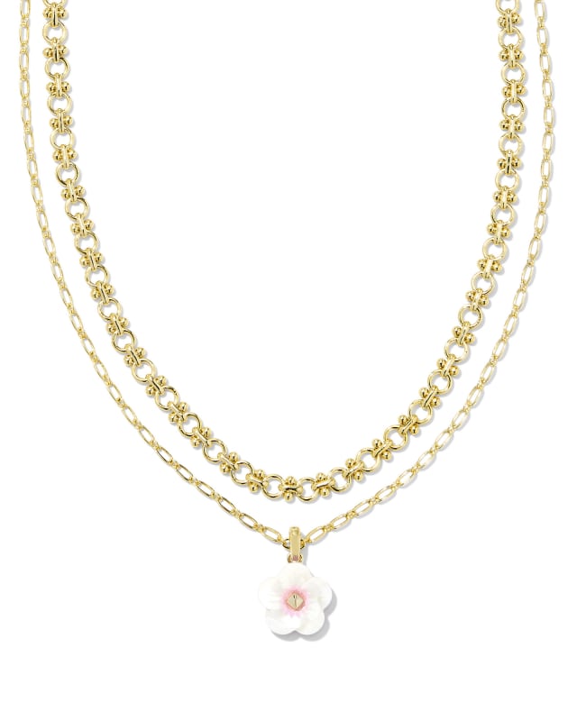 Deliah Gold Multi Strand Necklace in Iridescent Pink White Mix image number 0.0