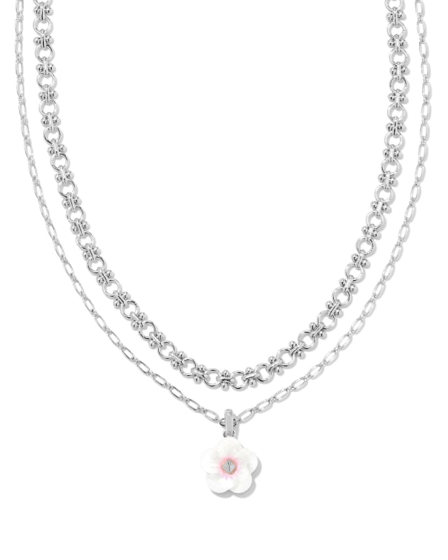 Deliah Silver Multi Strand Necklace in Iridescent Pink White Mix image number 0.0
