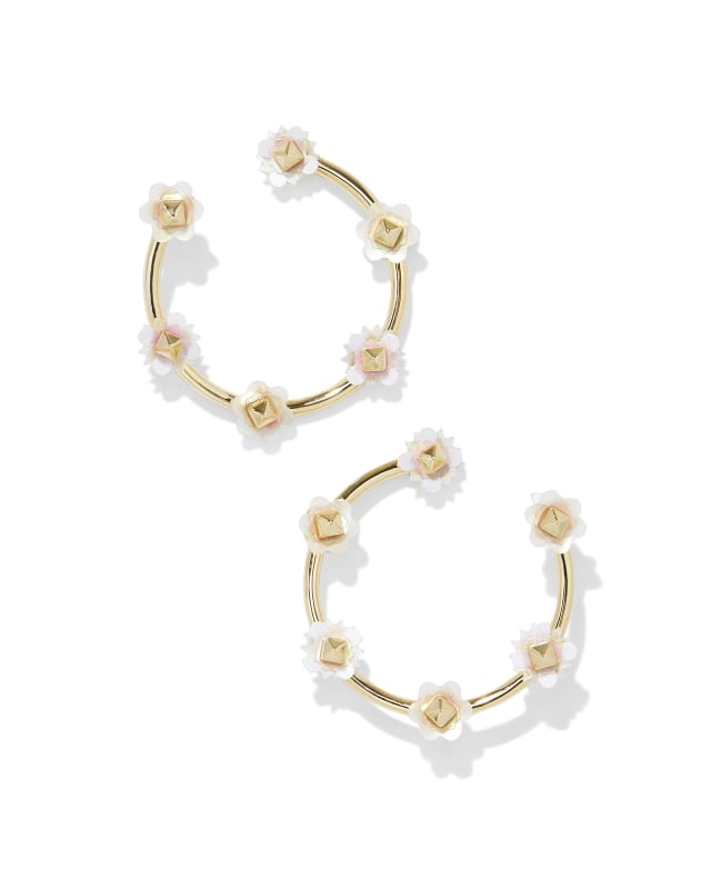 Deliah Gold Open Frame Hoops in Iridescent White Mix image number 0.0