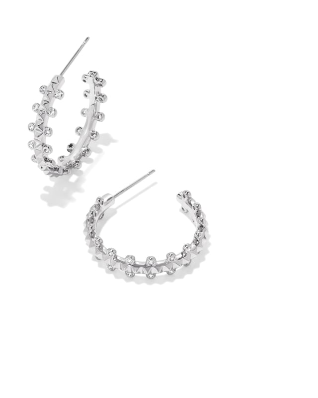 Jada Silver Small Hoop Earrings in White Crystal image number 0.0