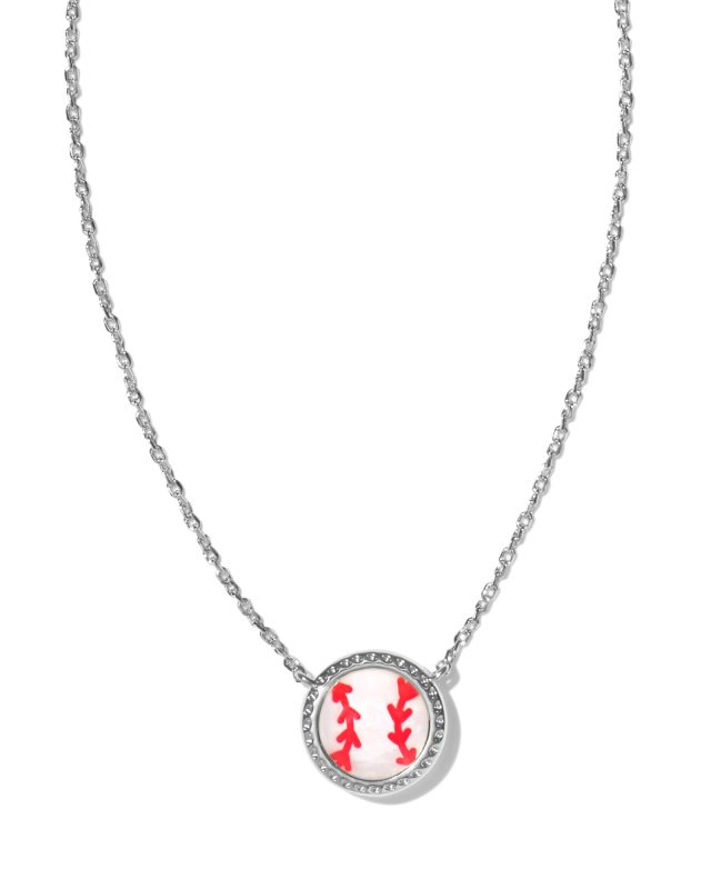Baseball Silver Short Pendant Necklace in Ivory Mother-of-Pearl image number 0.0