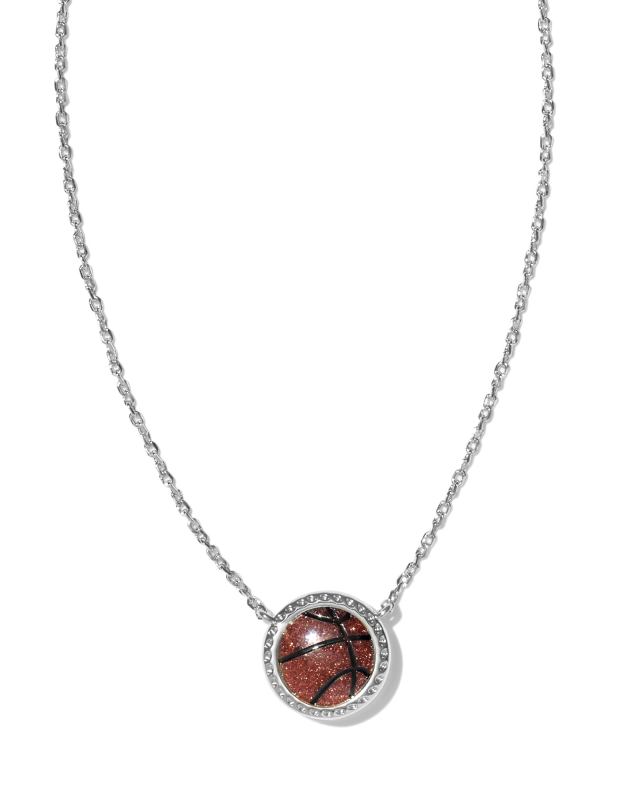 Basketball Silver Short Pendant Necklace in Orange Goldstone image number 0.0