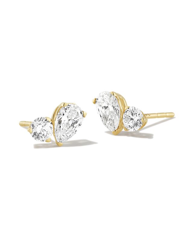 Lab Grown White Diamond Toi et Moi Stud Earrings in 14k Yellow Gold image number 0.0