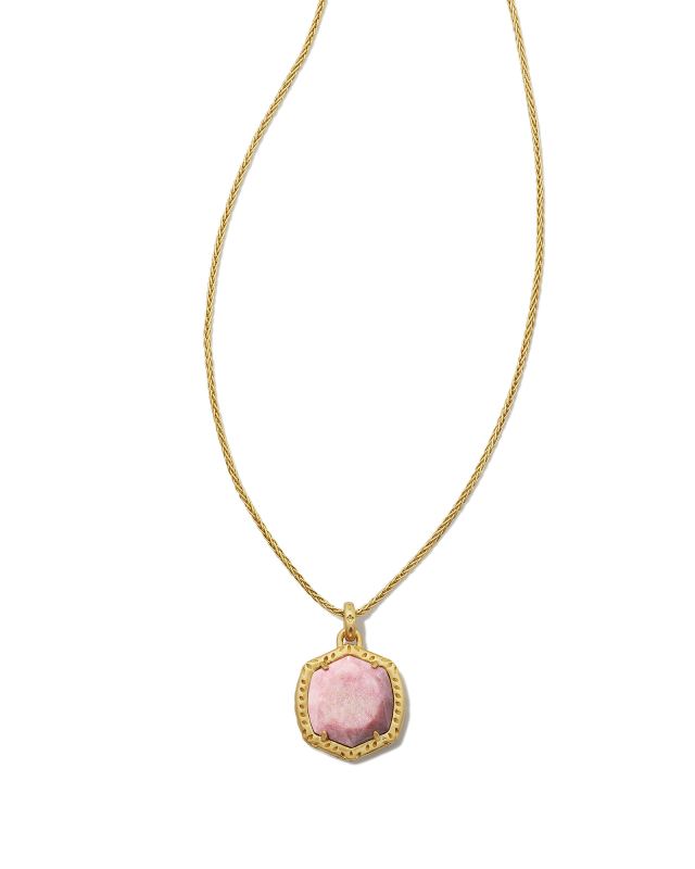 Davis 18k Gold Vermeil Etch Frame Short Pendant Necklace in Pale Pink Thulite image number 0.0