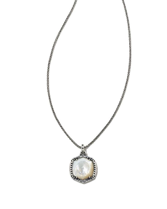 Davis Oxidized Sterling Silver Etch Frame Short Pendant Necklace in Ivory Mother-of-Pearl image number 0.0