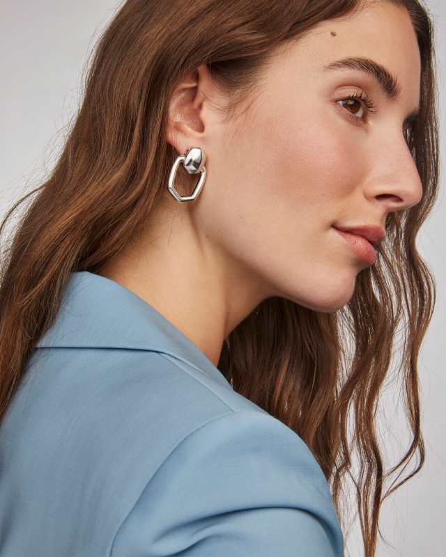 Abbie Silver Open Frame Earrings in White Crystal | Kendra Scott