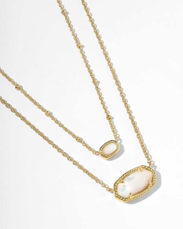 Mini Elisa Gold Satellite Short Pendant Necklace in Ivory Mother-of-Pearl image number 1.0