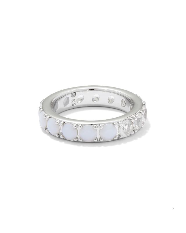 Chandler Silver Band Ring in White Opalite Mix image number 0.0