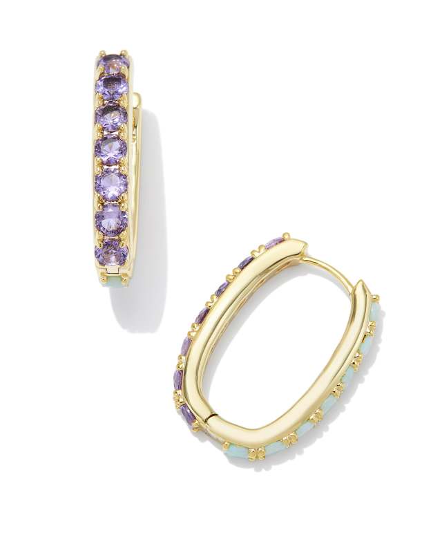 Chandler Gold Hoop Earrings in Green Lilac Mix image number 0.0