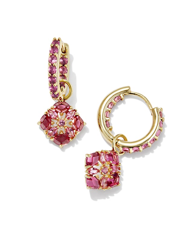 Dira Convertible Gold Crystal Huggie Earrings in Pink Mix image number 0.0