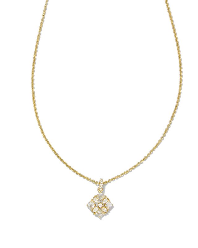 Dira Gold Crystal Short Pendant Necklace in White Crystal image number 0.0