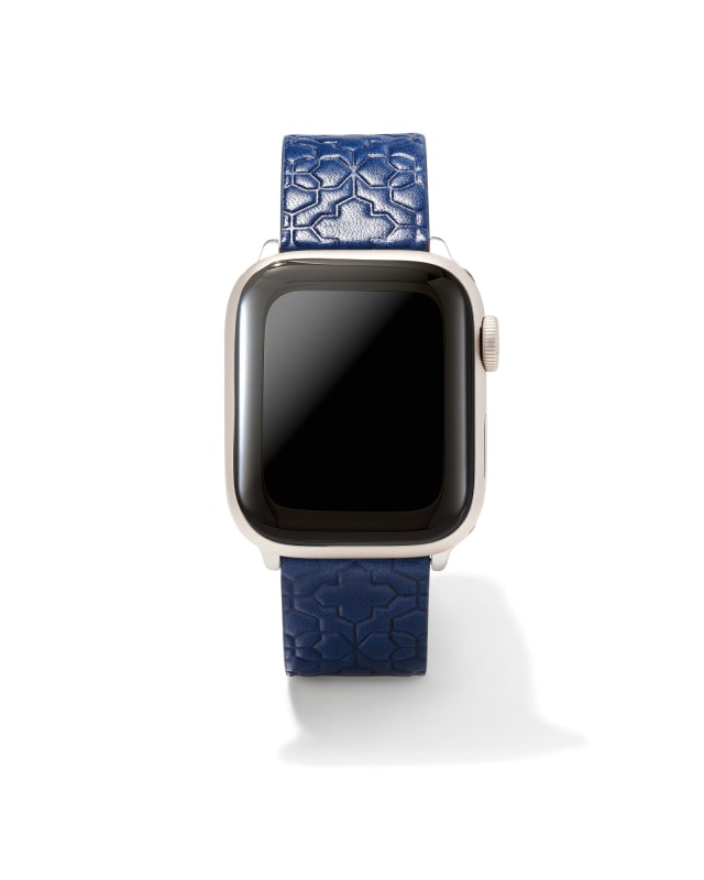Filigree Navy Leather Watch Band with Stainless Steel image number 0.0