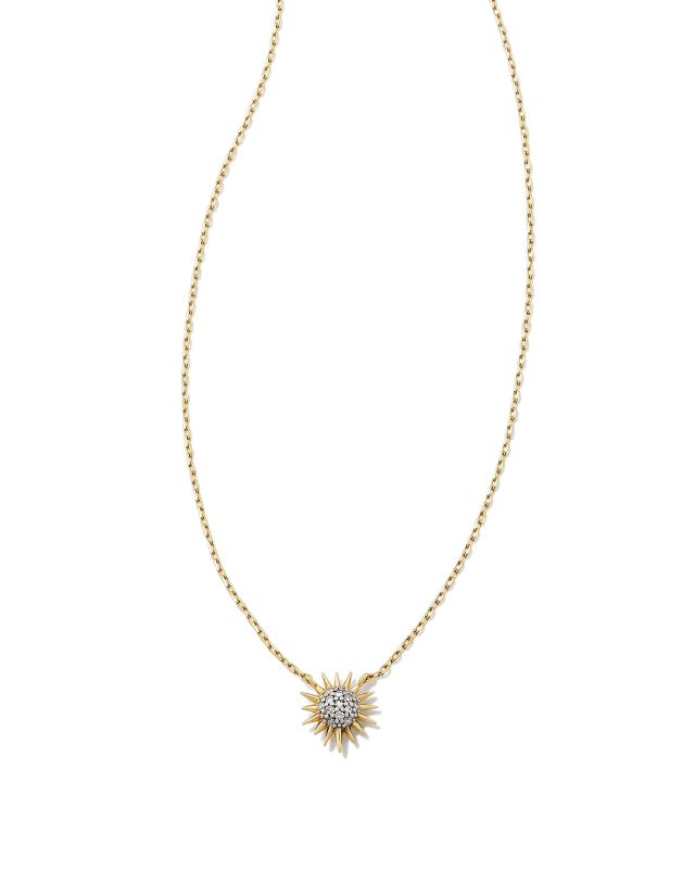 Tiny Sunburst 14k Yellow Gold Pendant Necklace in White Diamond image number 0.0