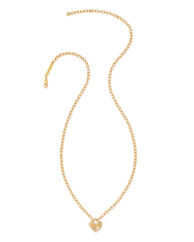 Mom Heart Padlock 18k Yellow Gold Vermeil Pendant Necklace in White Sapphire image number 3.0