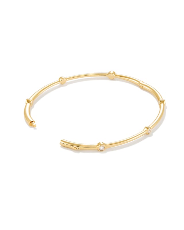 Audrey 14k Yellow Gold Bangle Bracelet in White Diamonds image number 1.0