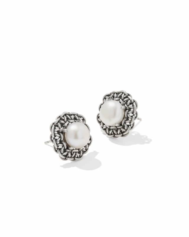 Gabriella Vintage Silver Pearl Stud Earrings image number 0.0