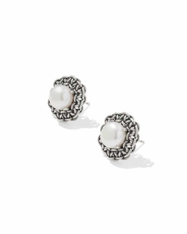 Gabriella Vintage Silver Pearl Stud Earrings image number 2.0
