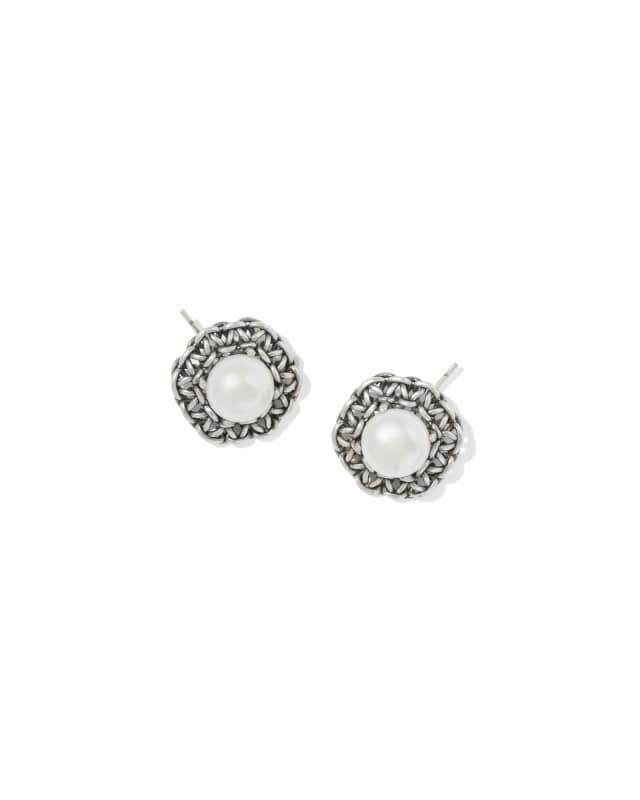 Gabriella Vintage Silver Pearl Stud Earrings image number 3.0