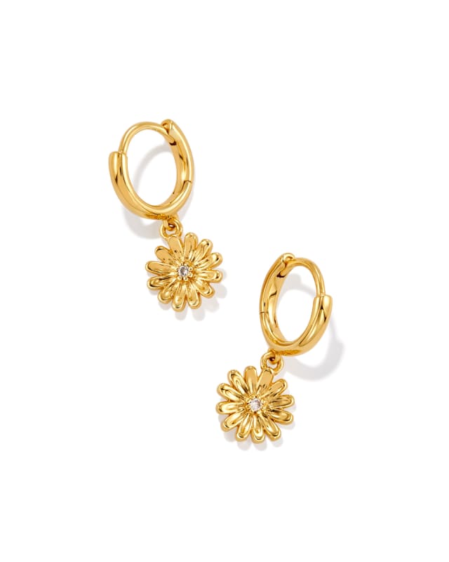 Daisy 18k Gold Vermeil Huggie Earrings in White Diamond Kendra Scott