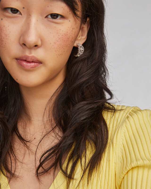 Krista Lace Silver Huggie Earrings image number 3.0