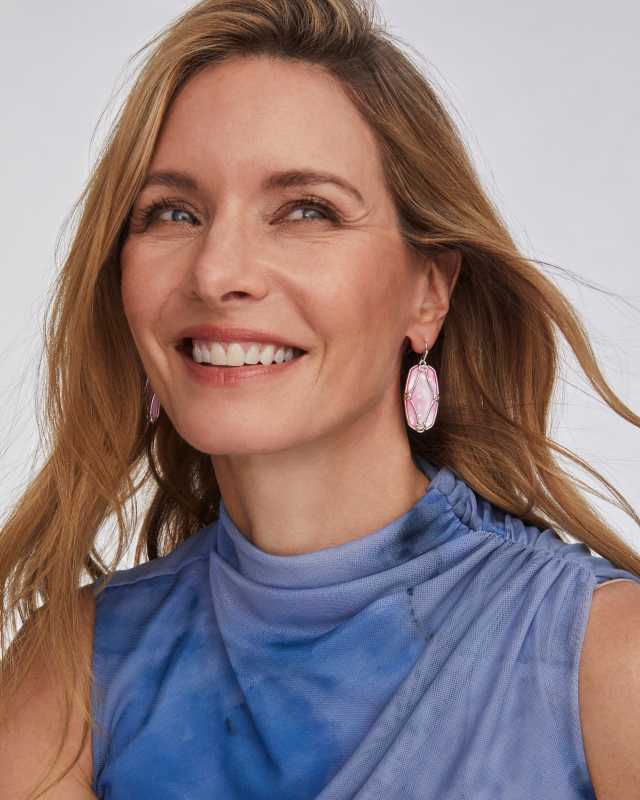 Elle Lattice Frame Silver Drop Earrings image number 2.0