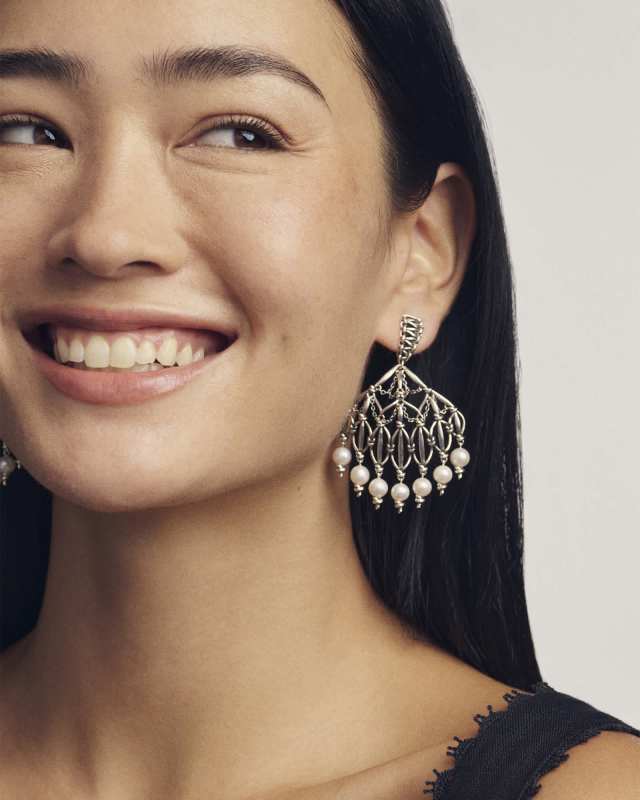 Gabriella Vintage Silver Pearl Statement Earrings image number 1.0