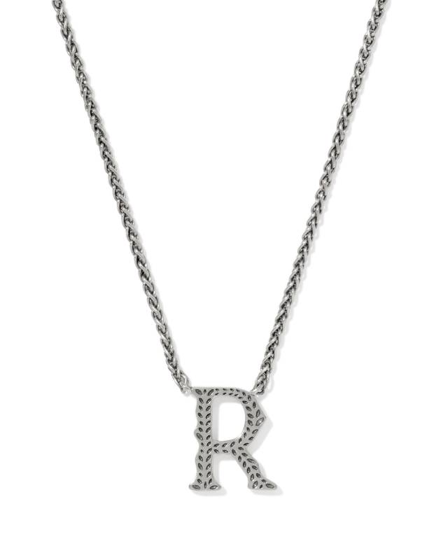 Beau Letter R Pendant Necklace in Vintage Silver image number 0.0
