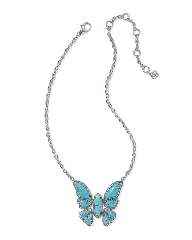 Ember Vintage Silver Butterfly Statement Necklace in Variegated Turquoise Magnesite image number 4.0