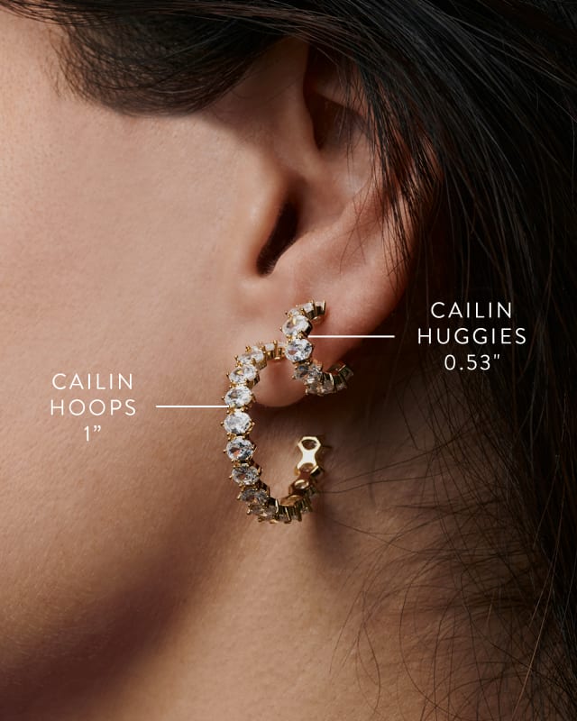 Cailin Silver Huggie Earrings in White Crystal image number 1.0