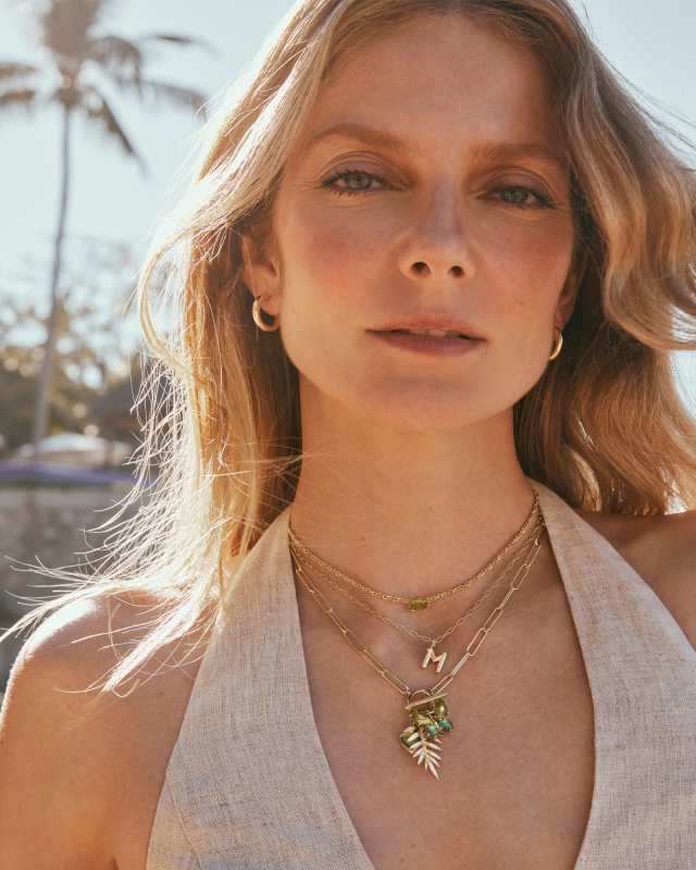 Crystal Letter M Gold Short Pendant Necklace in White Crystal