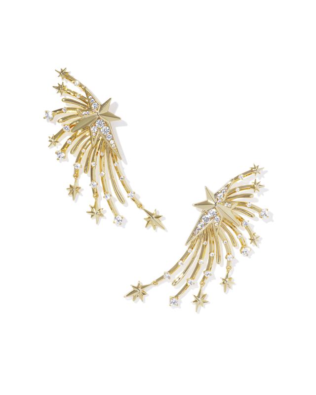 Firework Gold Statement Earrings in White Crystal image number 0.0