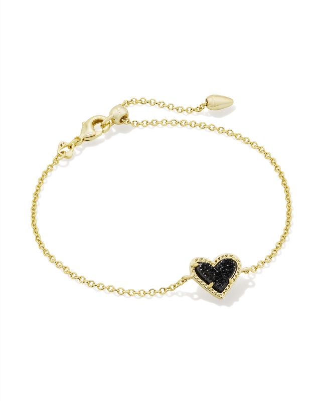 Ari Heart Gold Delicate Chain Bracelet in Black Drusy image number 0.0