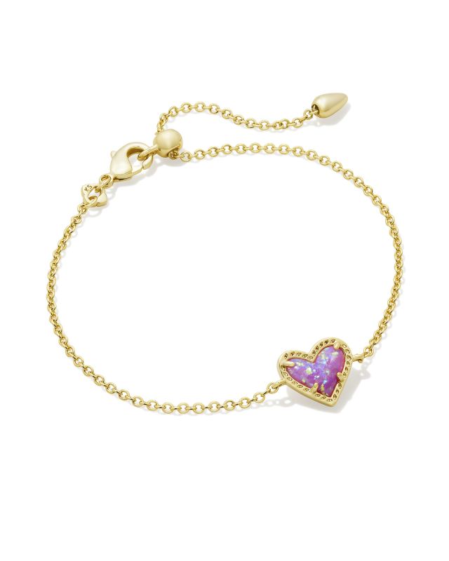 Ari Heart Gold Delicate Chain Bracelet in Bubblegum Pink Kyocera Opal image number 0.0