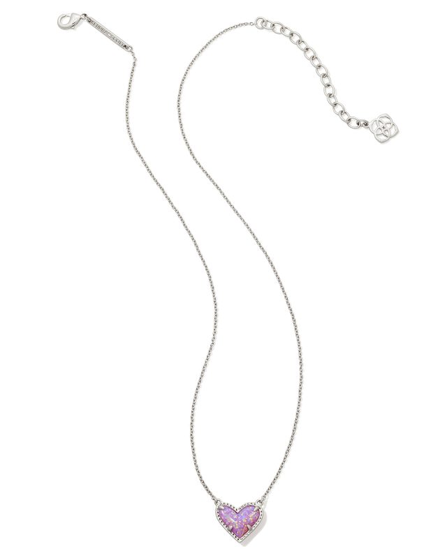 Ari Heart Silver Short Pendant Necklace in Bubblegum Pink Kyocera Opal image number 1.0